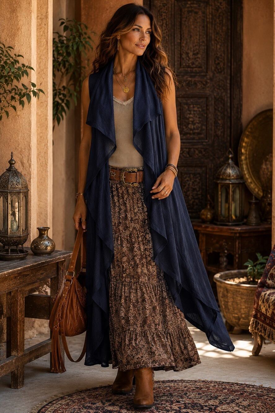 Linea Domani Minimalist Luxury Cardigan Long Line Blue Drape Lagenlook Boho Art